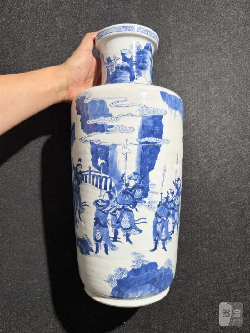 清康熙 青花辕门射戟图棒槌瓶 - 图7